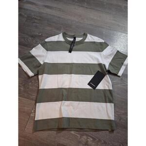NWT Lululemon Green And White Striped Heavy Weight Cotton Jersey T Shirt Size S
